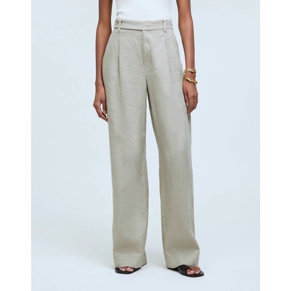 Madewell The Harlow Wide Leg Pant 100% Linen Size 8 Natural Pleated NJ996 - Picture 2 of 11